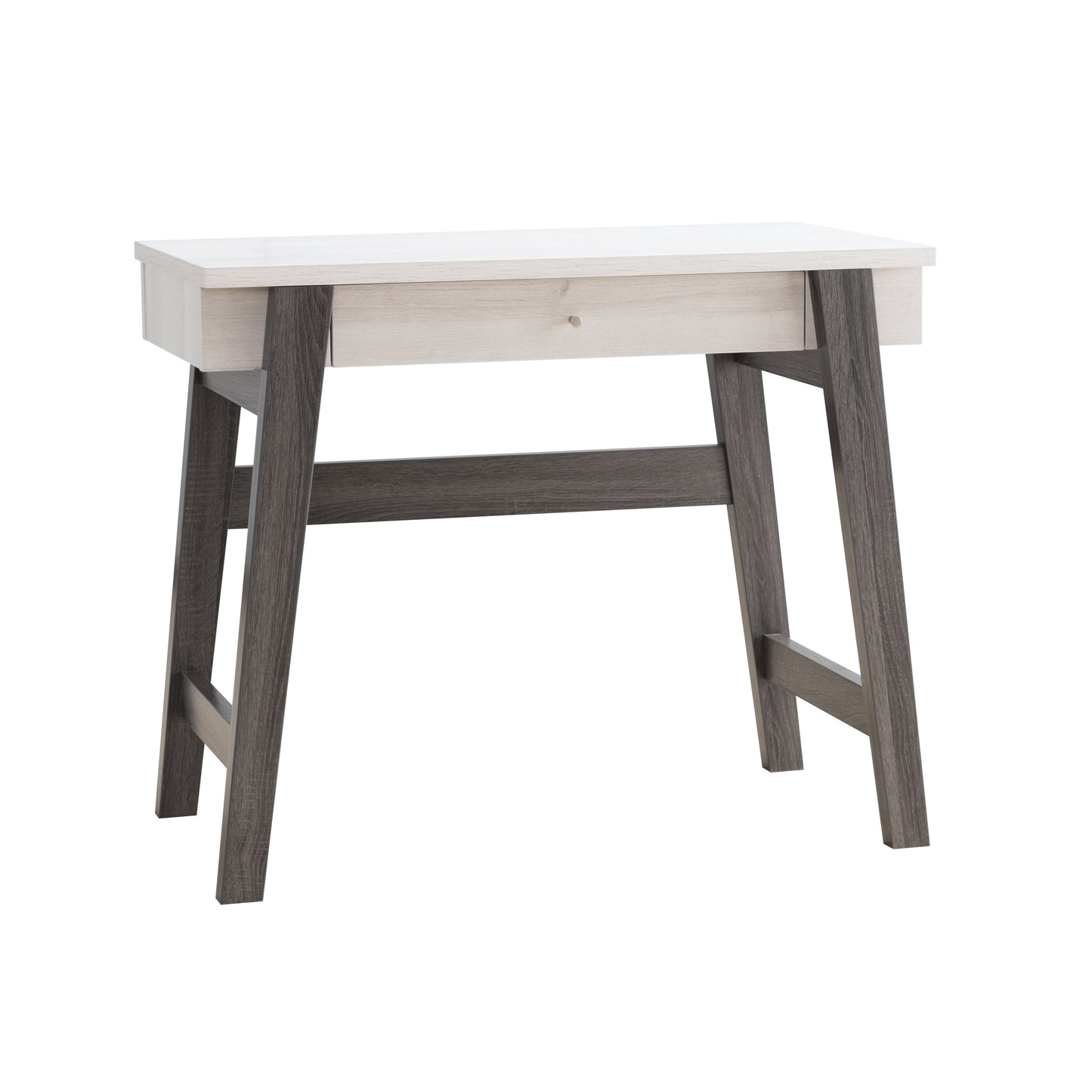 Writing Desk, Home Office Desk with Drawer- White & Distressed Grey