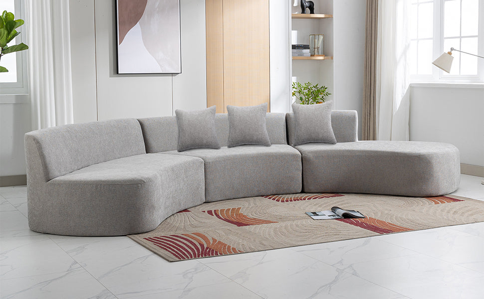 136.6" Stylish Curved sofa Sectional Sofa, Grey