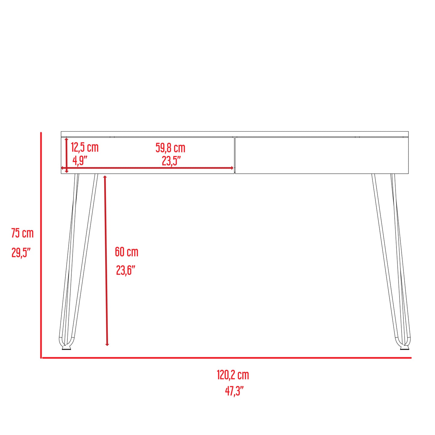 2-Drawer Writing Desk with Hairpin Legs Smokey Oak