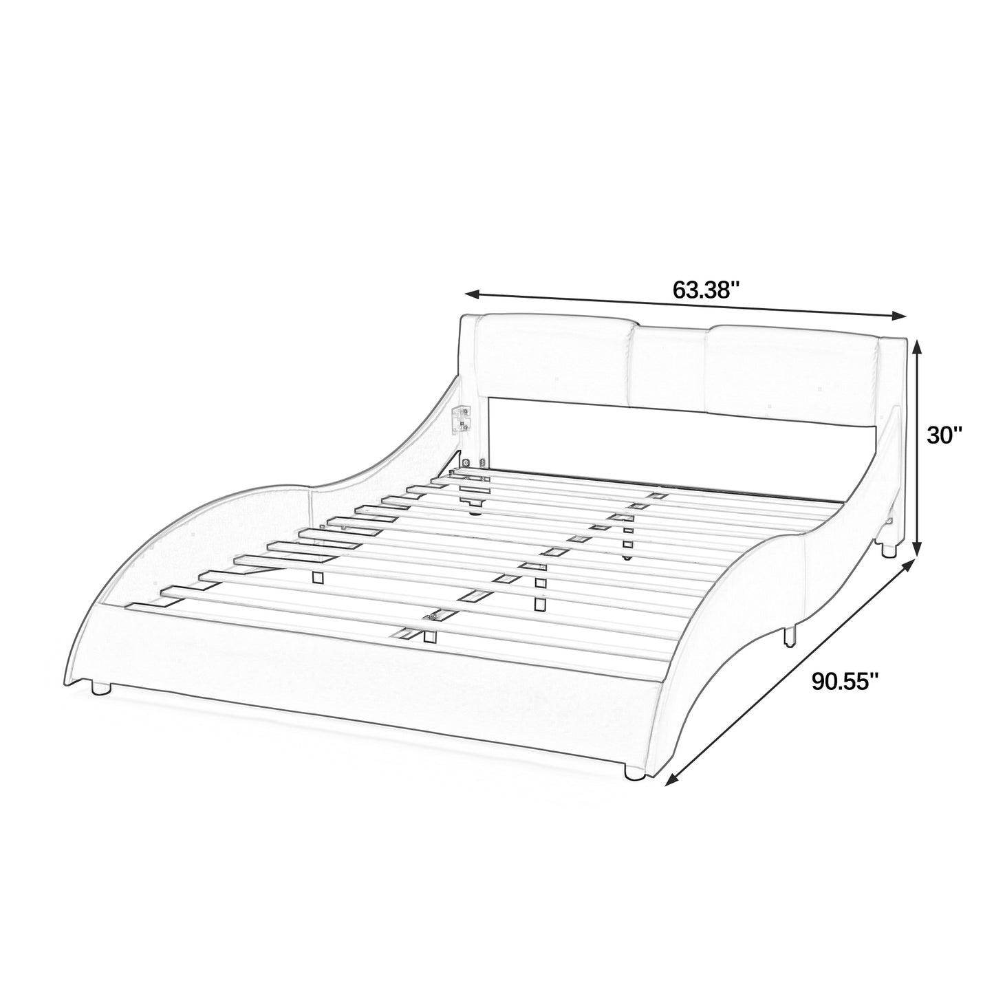 Queen Bed Frame Modern Faux Leather Upholstered Platform Bed Frame with and Headboard ,White