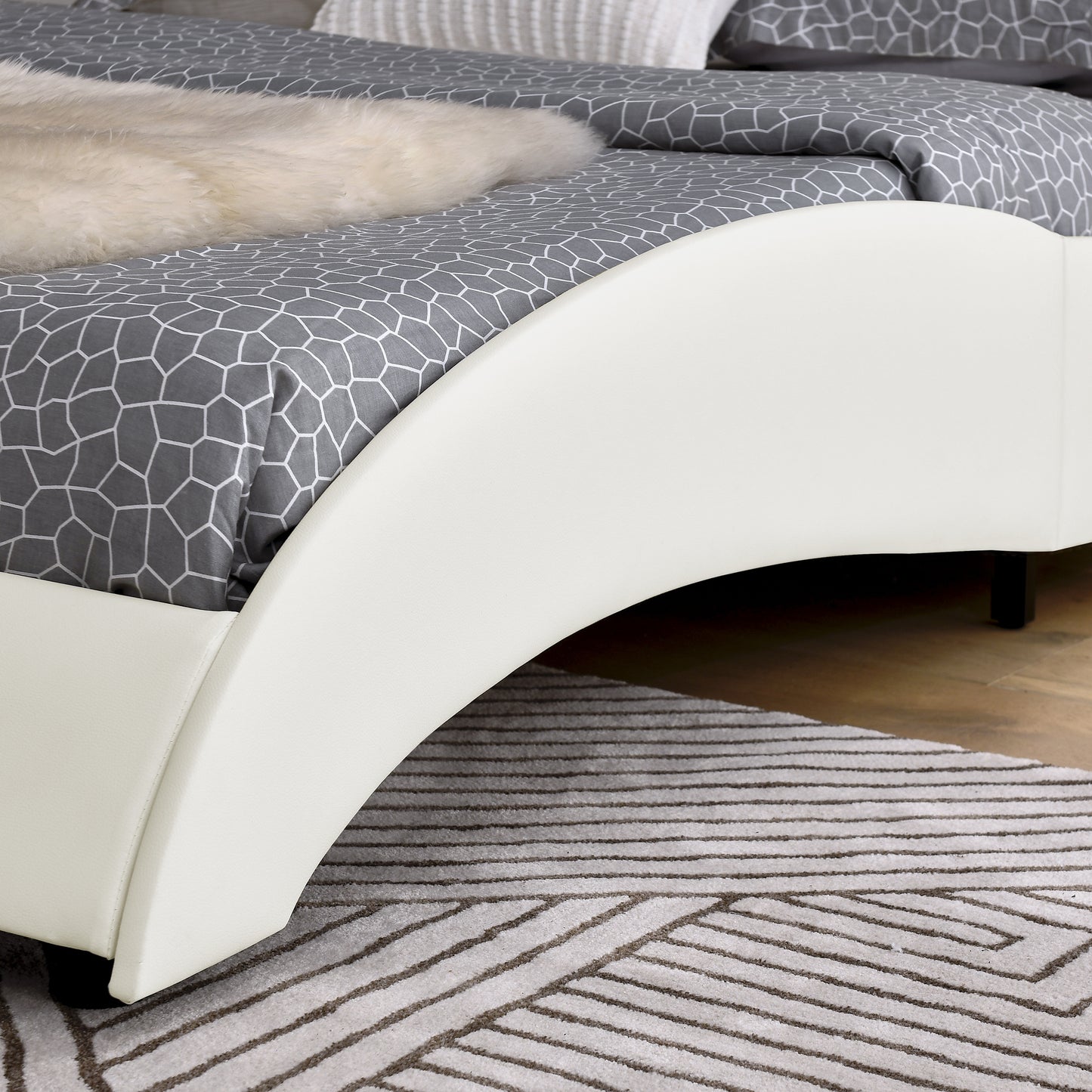 Queen Bed Frame Modern Faux Leather Upholstered Platform Bed Frame with and Headboard ,White