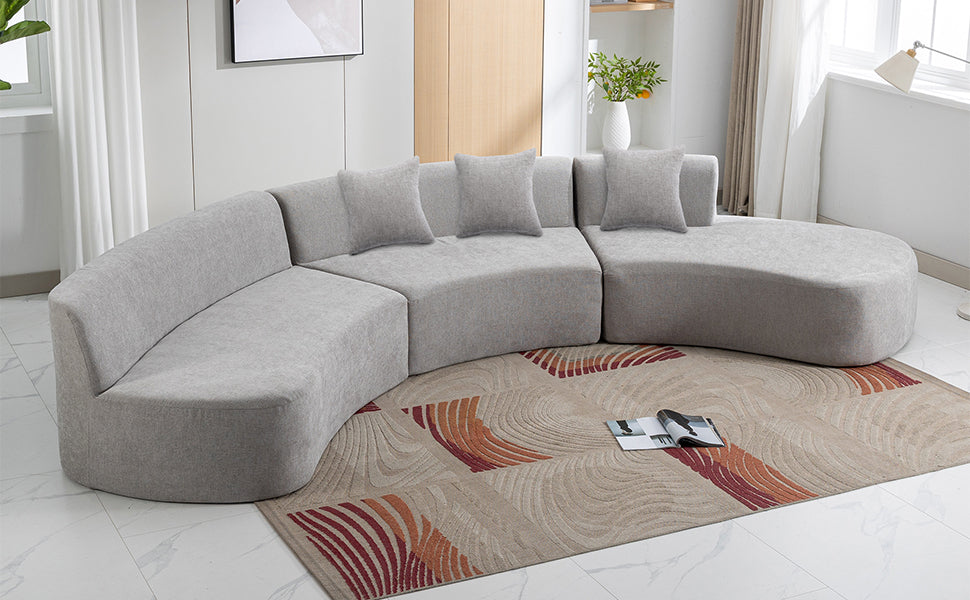 136.6" Stylish Curved sofa Sectional Sofa, Grey