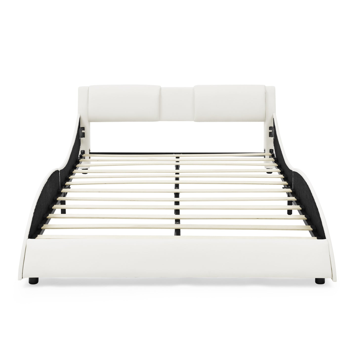 Queen Bed Frame Modern Faux Leather Upholstered Platform Bed Frame with and Headboard ,White