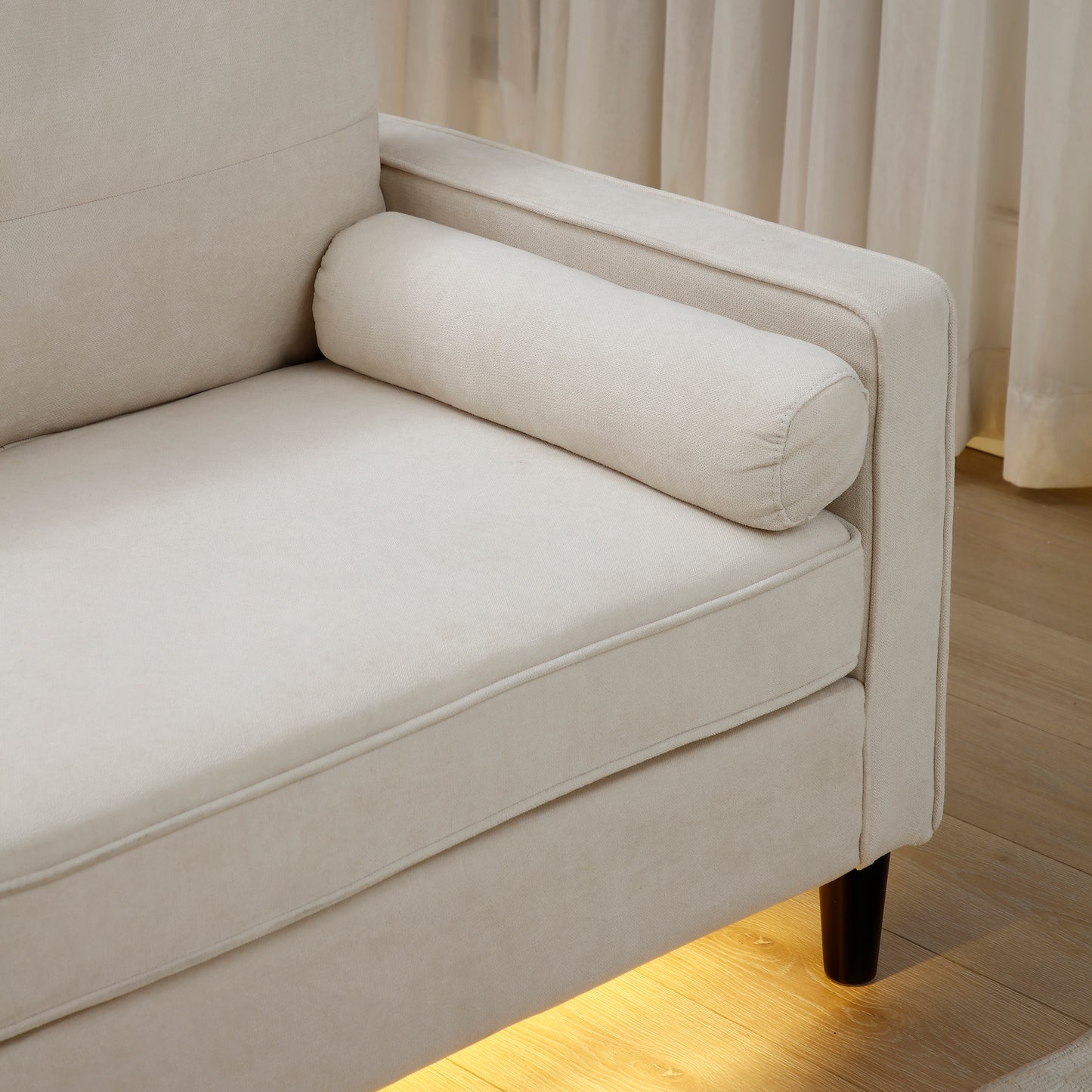 75.2"Sectional So fa Couch with 2 Side Pockets, Modern Sofa with 2USB Ports on the Armrest, Power Sofa with LED Lights,ottoman with storage