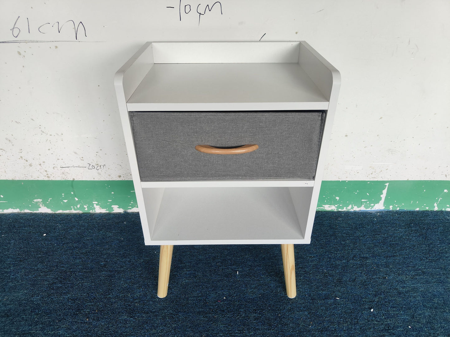 Nightstand With Collapsible Fabric Drawer, 2-Tier Storage End Table - White