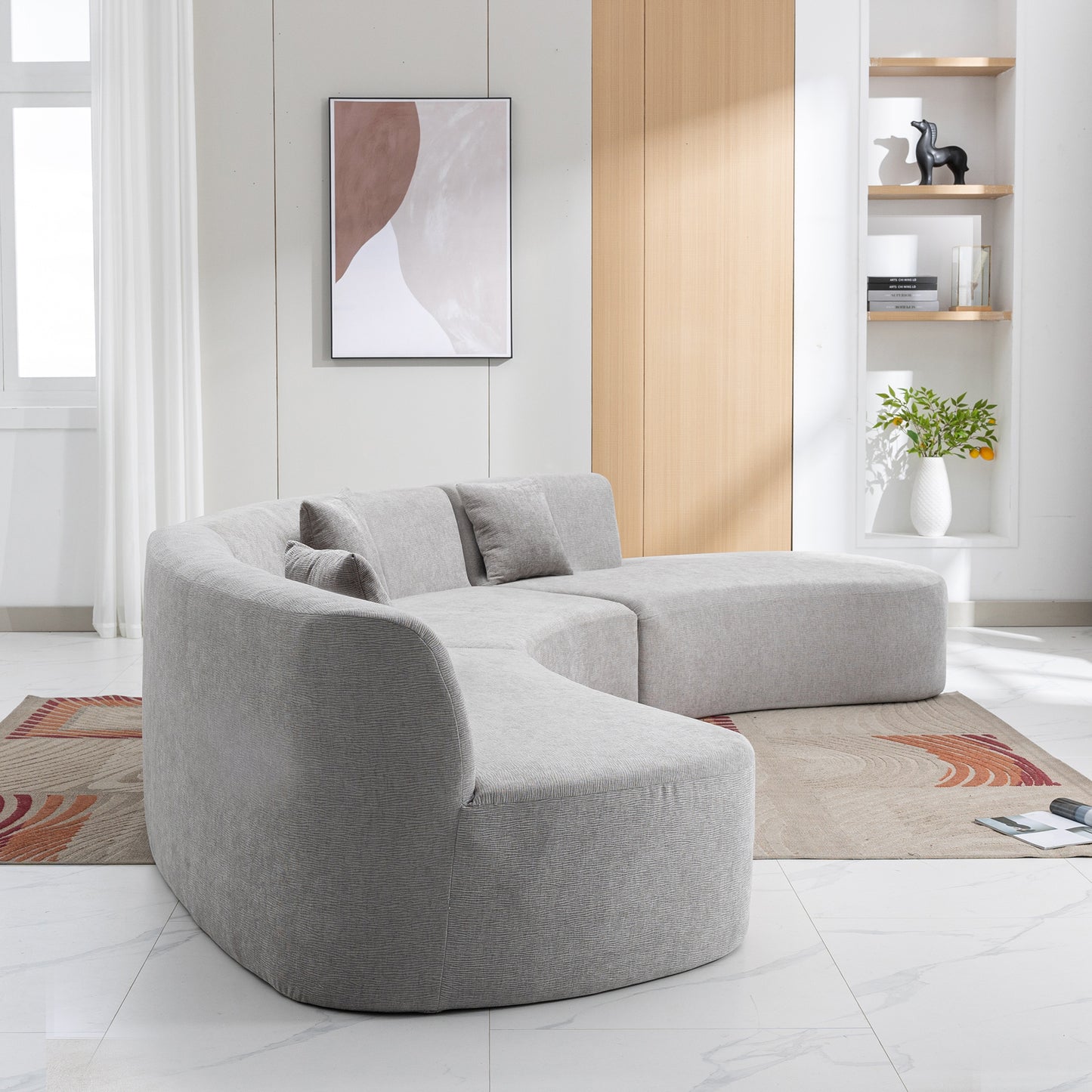 136.6" Stylish Curved sofa Sectional Sofa, Grey