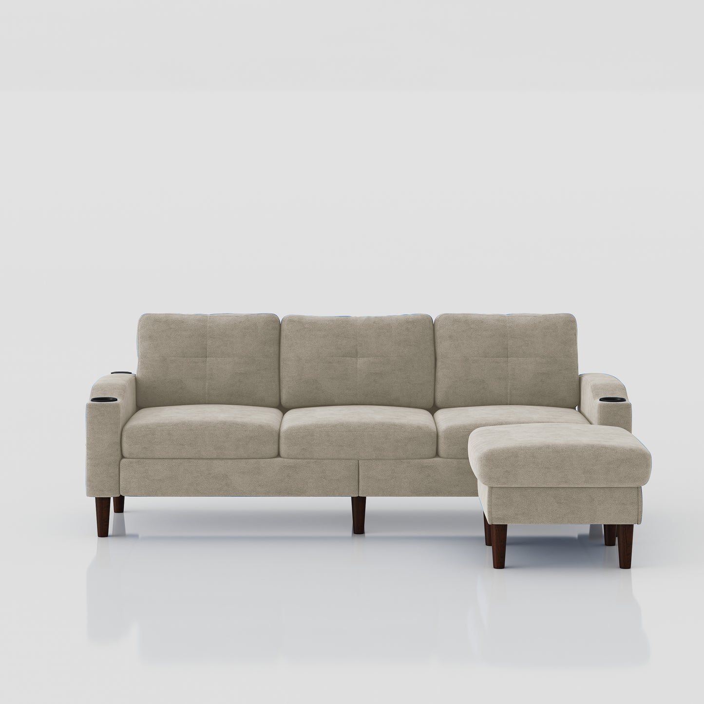 Combination Sofa Sofa L-Shaped Sofa with Footstools with Storage, Beige