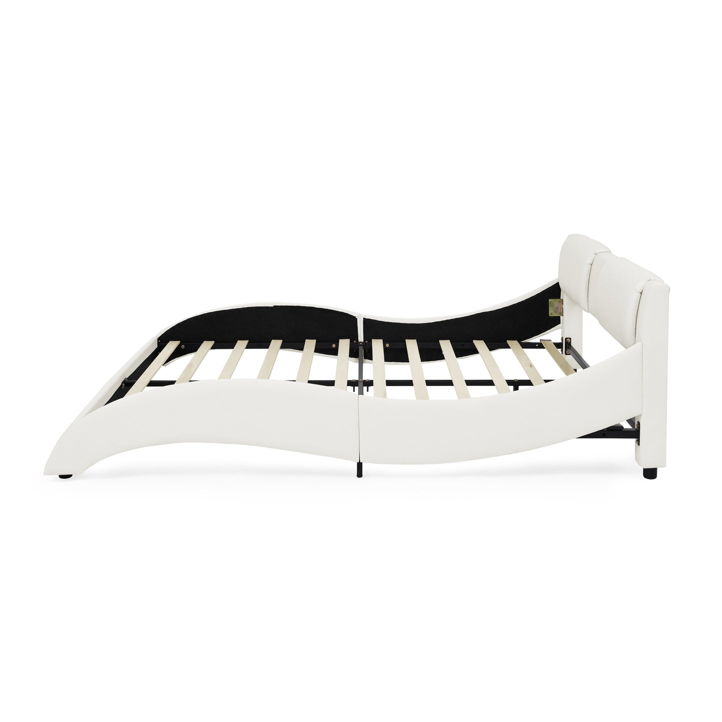 Queen Bed Frame Modern Faux Leather Upholstered Platform Bed Frame with and Headboard ,White