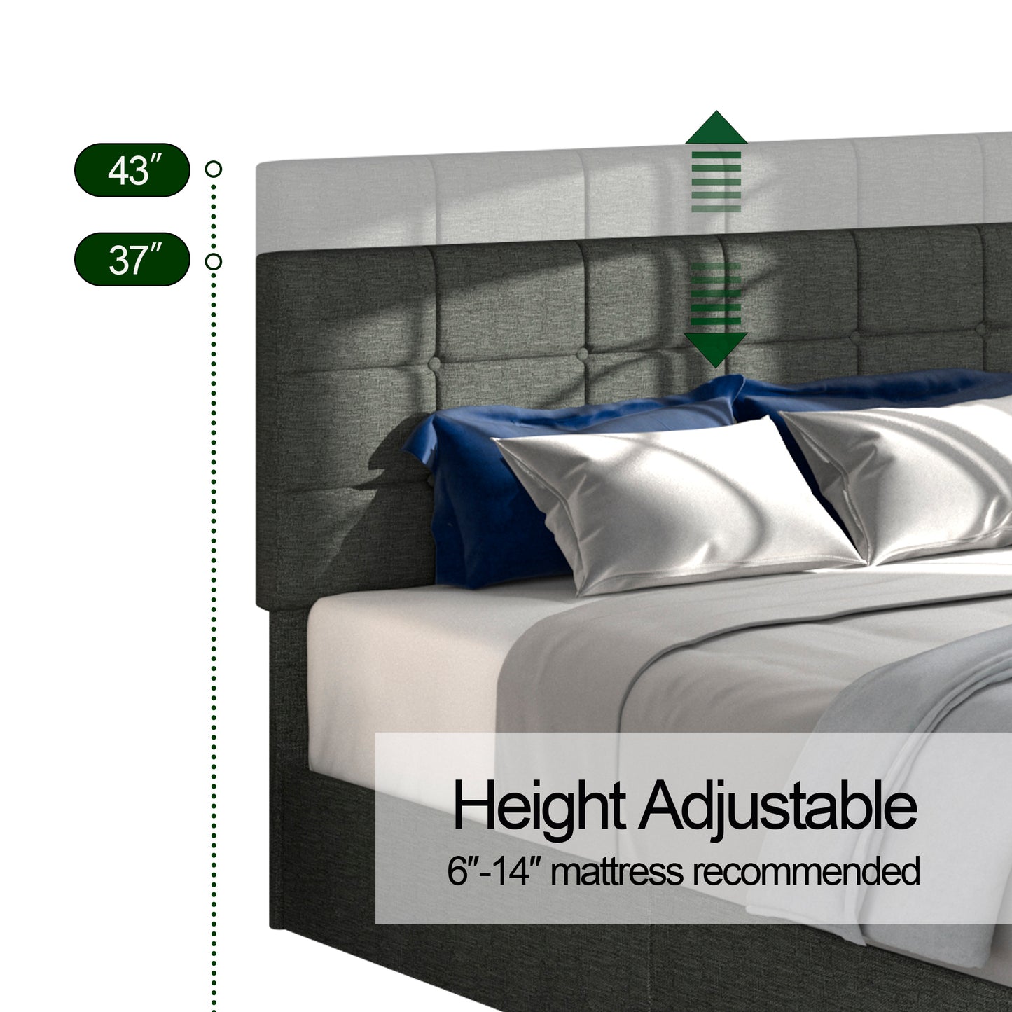 Queen Size Gray Linen Upholstered Platform Bed with Patented 4 Drawers Storage, No Box Spring Required