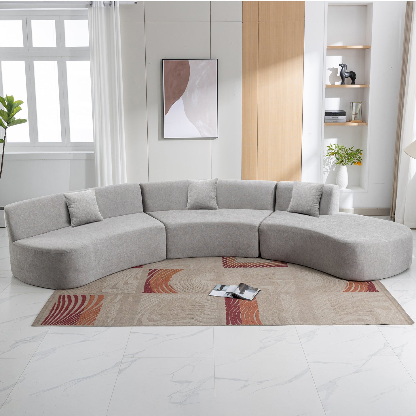 136.6" Stylish Curved sofa Sectional Sofa, Grey