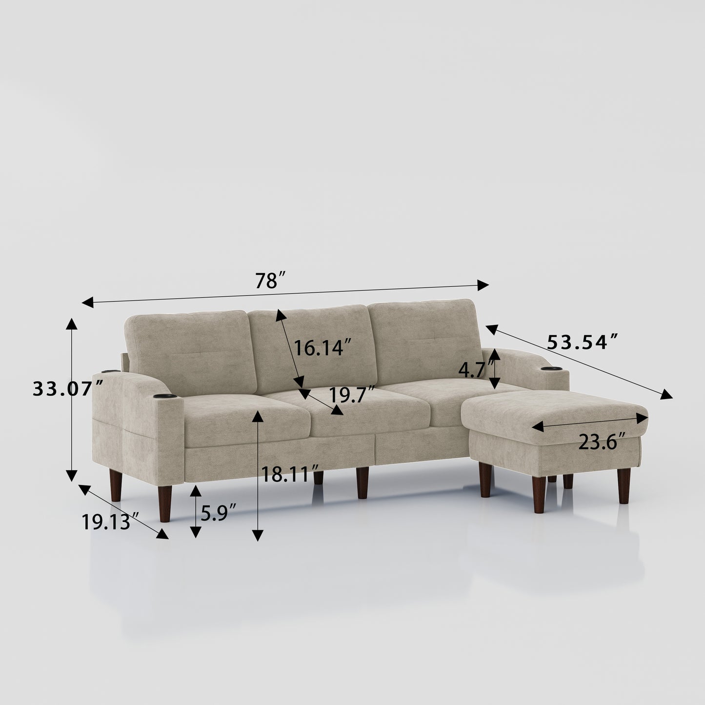 Combination Sofa Sofa L-Shaped Sofa with Footstools with Storage, Beige