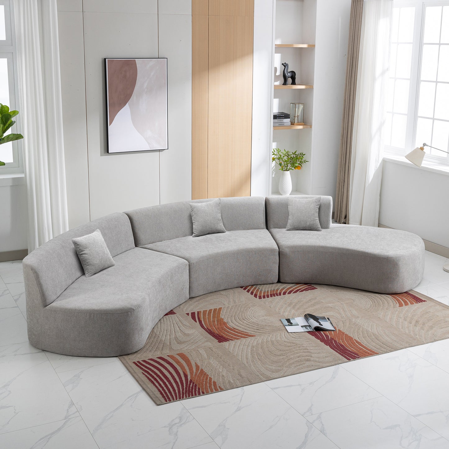 136.6" Stylish Curved sofa Sectional Sofa, Grey