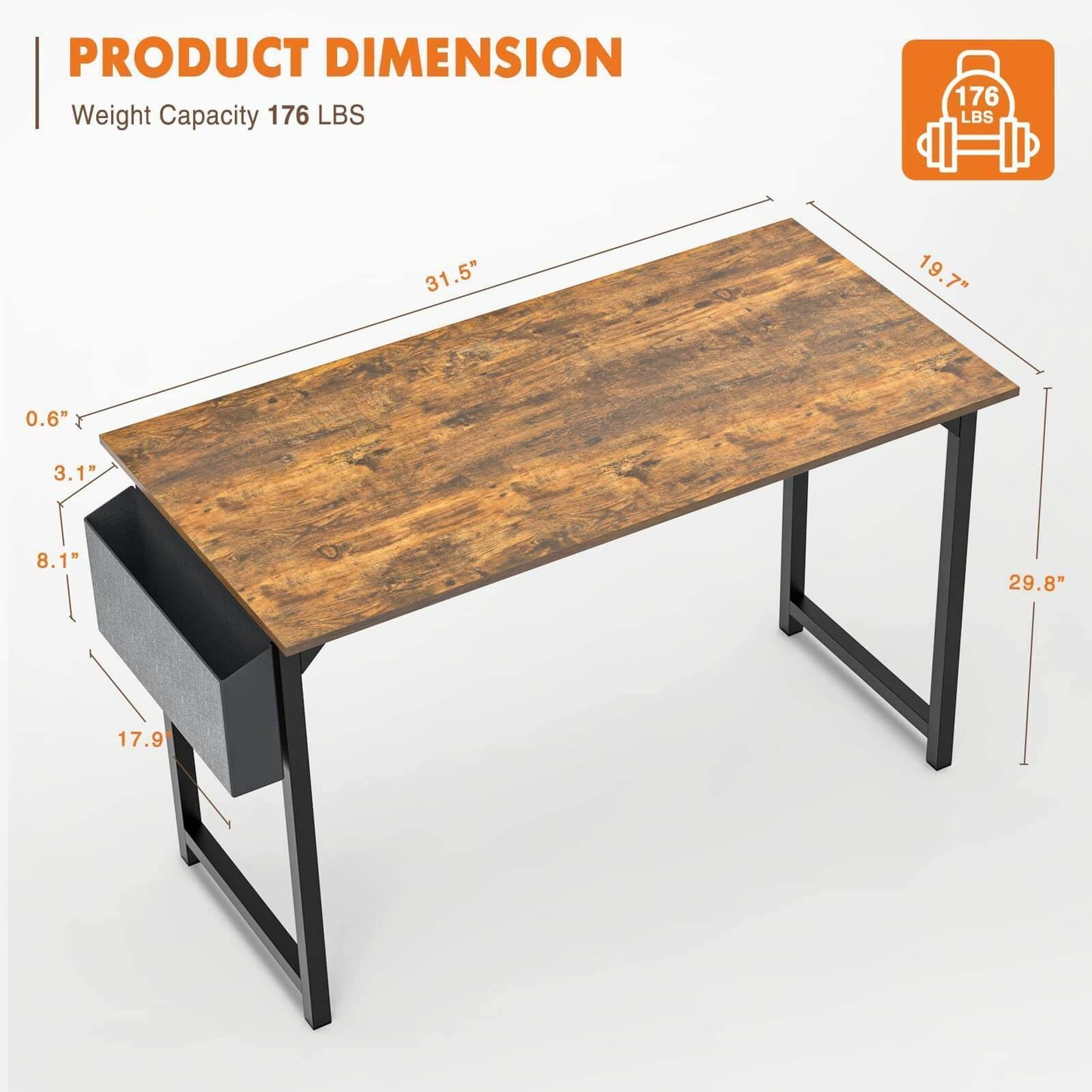 Simple Style Wooden Work Office Desks with Storage,31 Inch,Brown