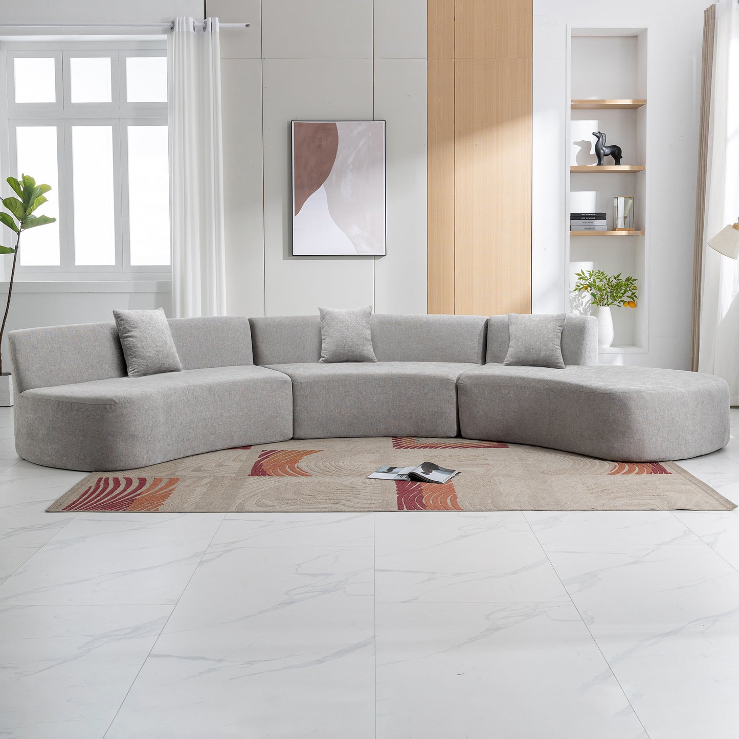 136.6" Stylish Curved sofa Sectional Sofa, Grey