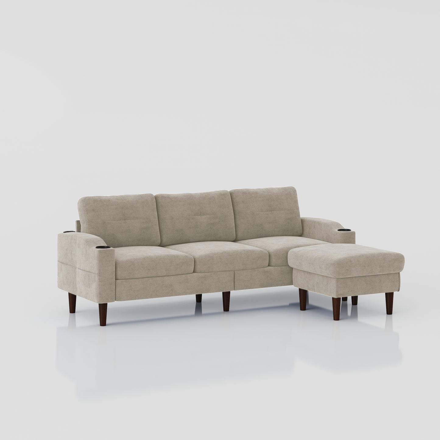 Combination Sofa Sofa L-Shaped Sofa with Footstools with Storage, Beige
