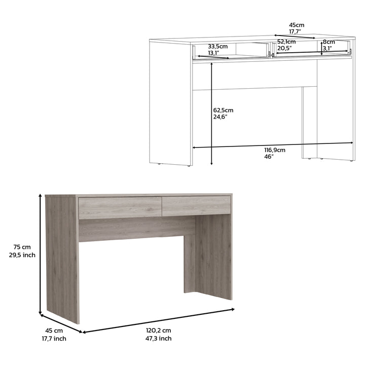 2 Drawer Writing Computer Desk, Light Gray