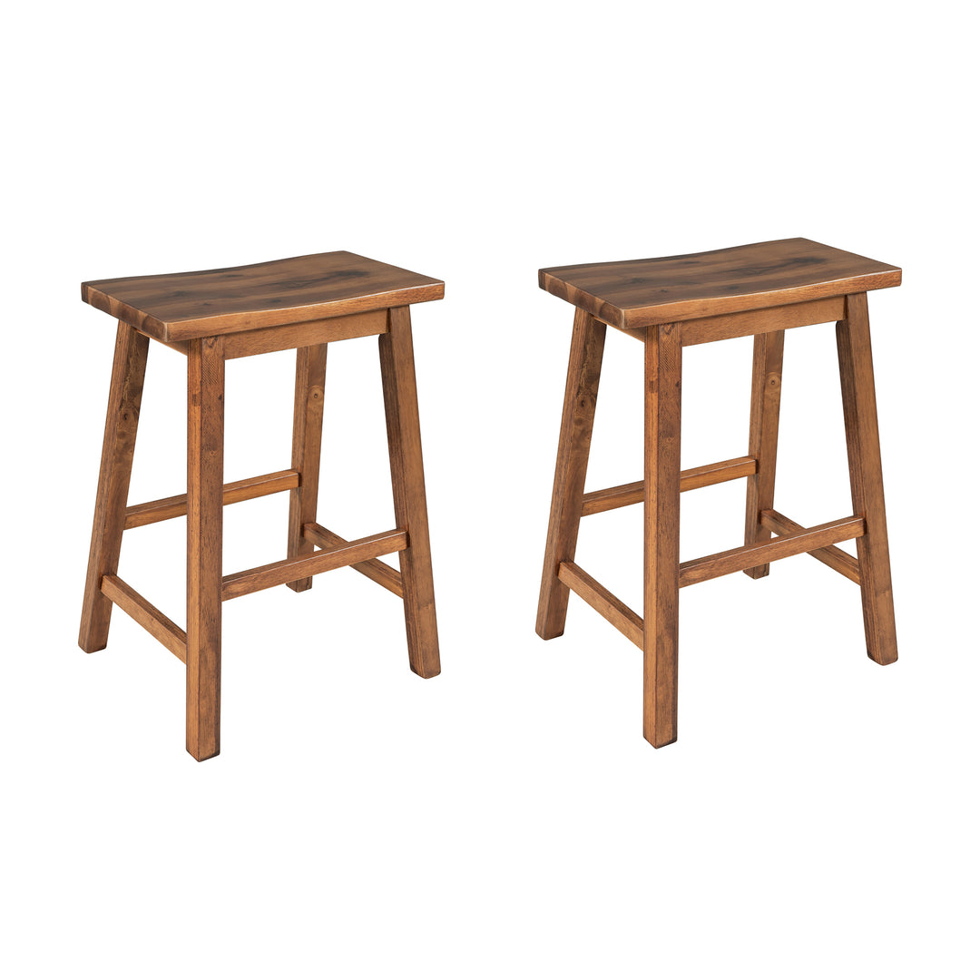 Solid Wood Rustic 3-piece 45" Stationary Kitchen Island Set with 2 Seatings, Rubber Wood