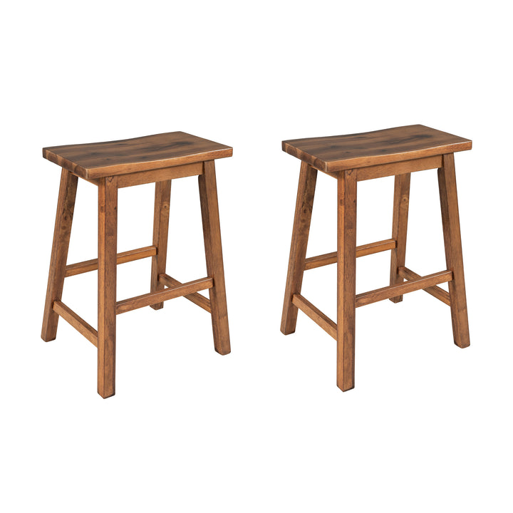 Solid Wood Rustic 3-piece 45" Stationary Kitchen Island Set with 2 Seatings, Rubber Wood