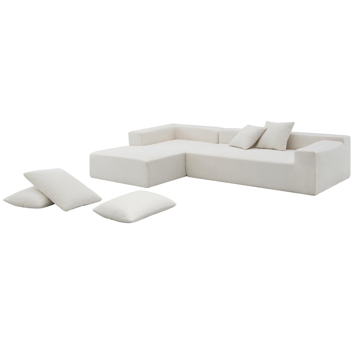 109*68" Sectional Living Room Sofa Set, L-Shape, Cream