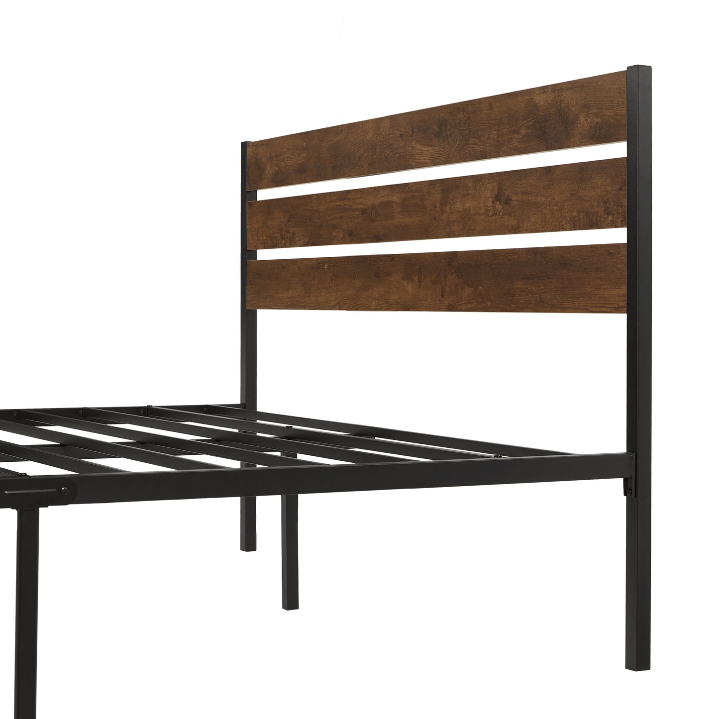 Full Size Bed Frame with Wood Headboard No Box Spring Needed-Brown.