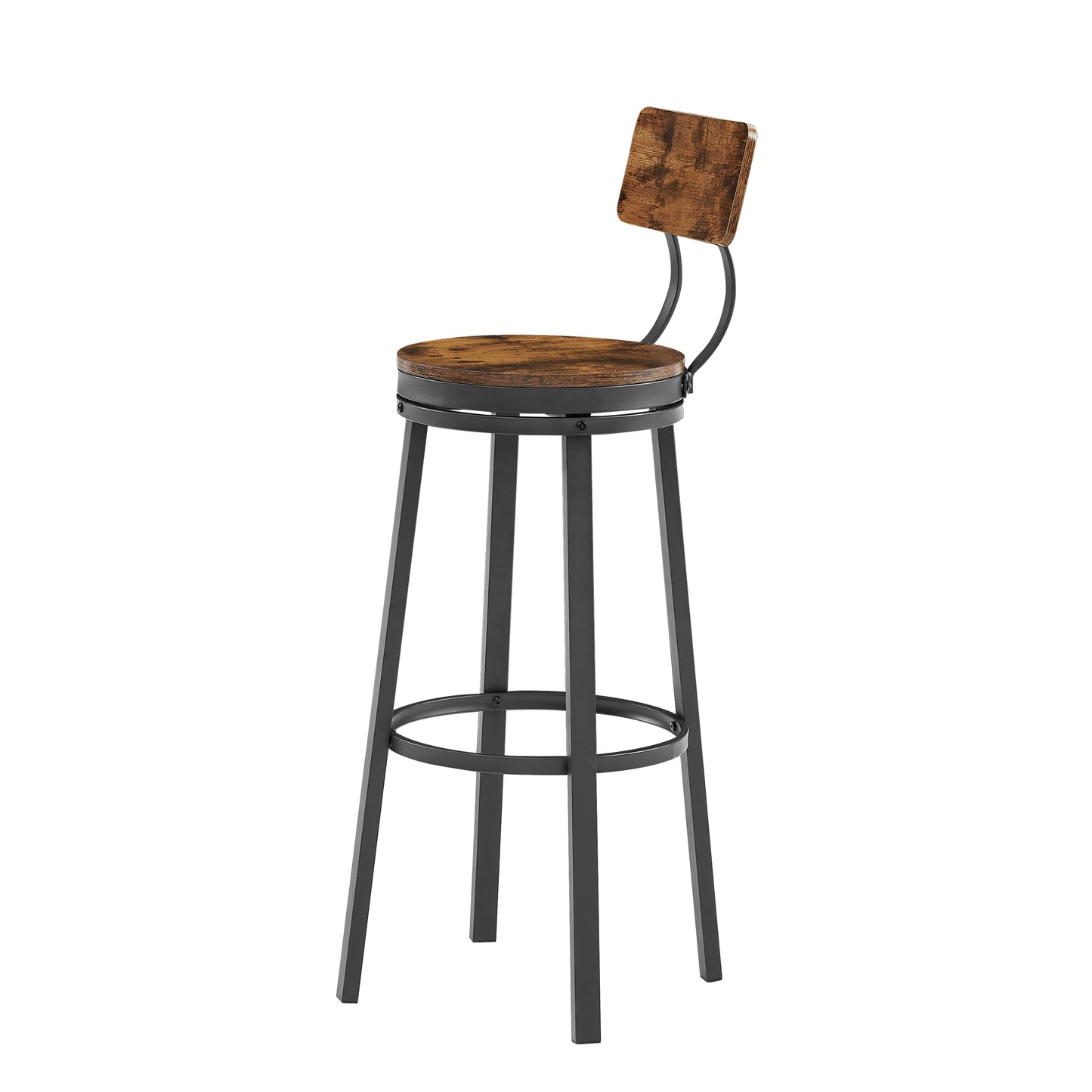 bar stool set of 2 with backrest, industrial style, metal frame