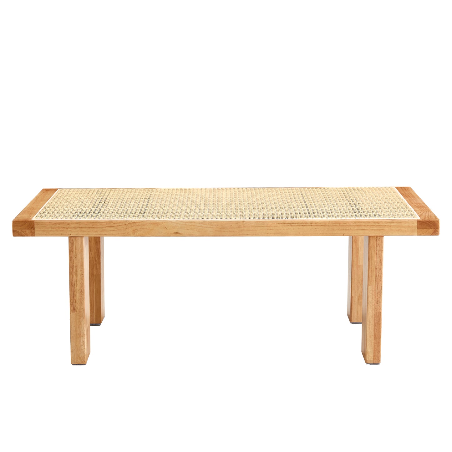 Modern and minimalist rectangular rattan tabletop with rubber wooden leg