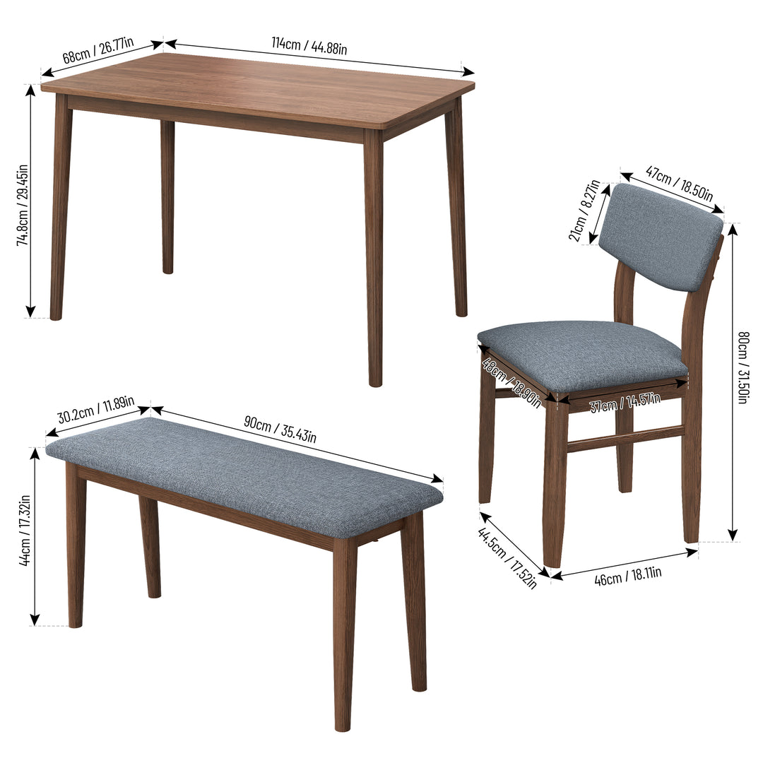 Dining Table Set with 2 Benches and 2 Chairs Fabric Cushion for 6