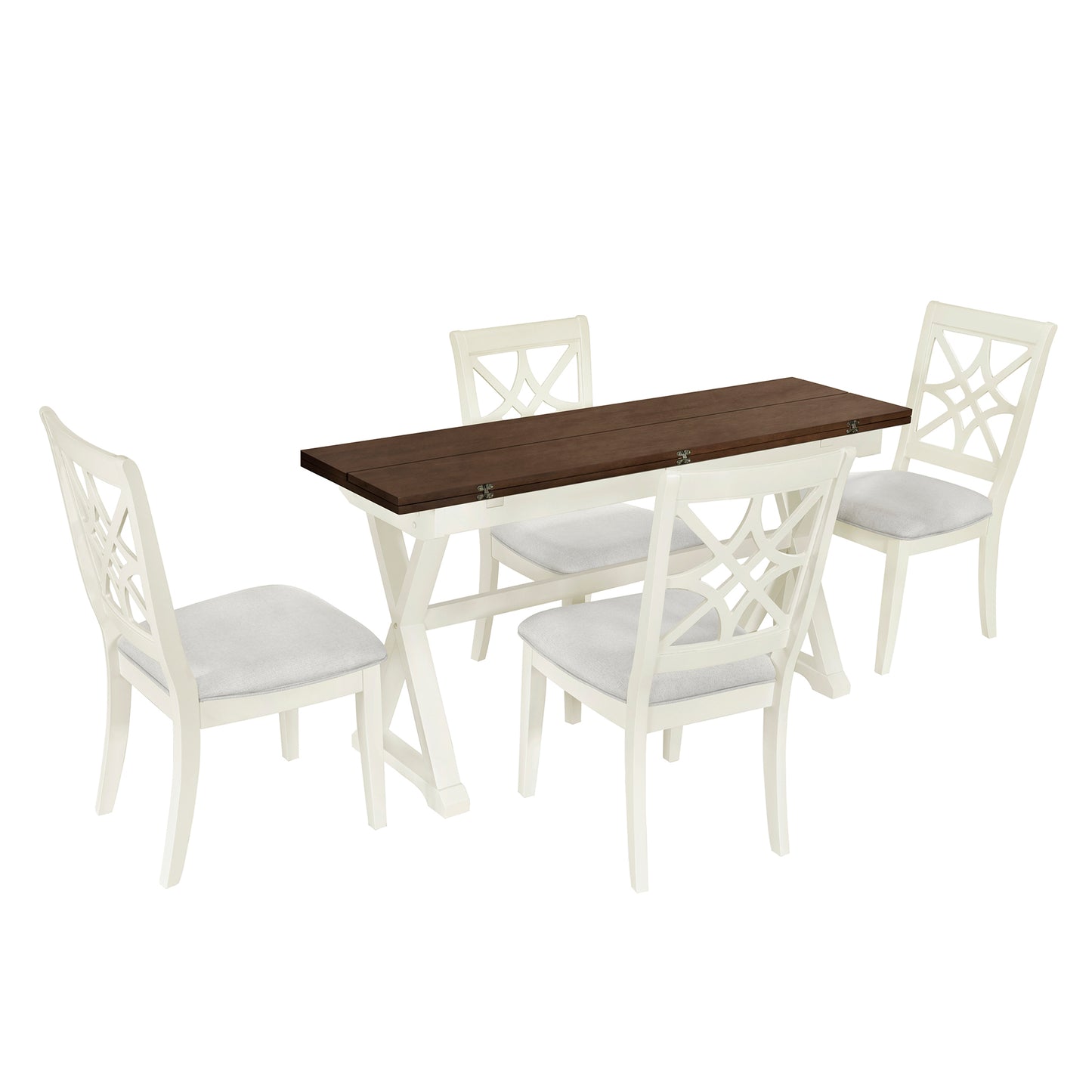 5-Piece 62*35.2inch Extendable Rubber Wood Dining Table Set with X-shape