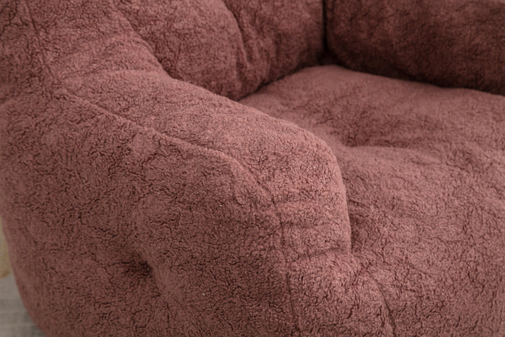Soft Teddy Fabric Tufted Foam Bean Bag Chair With Teddy Fabric Bean Paste Red