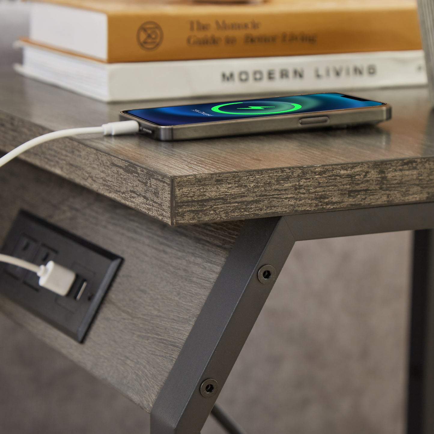 Side Table with Charging Station, Set of 2 End Tables with USB Ports and Sockets