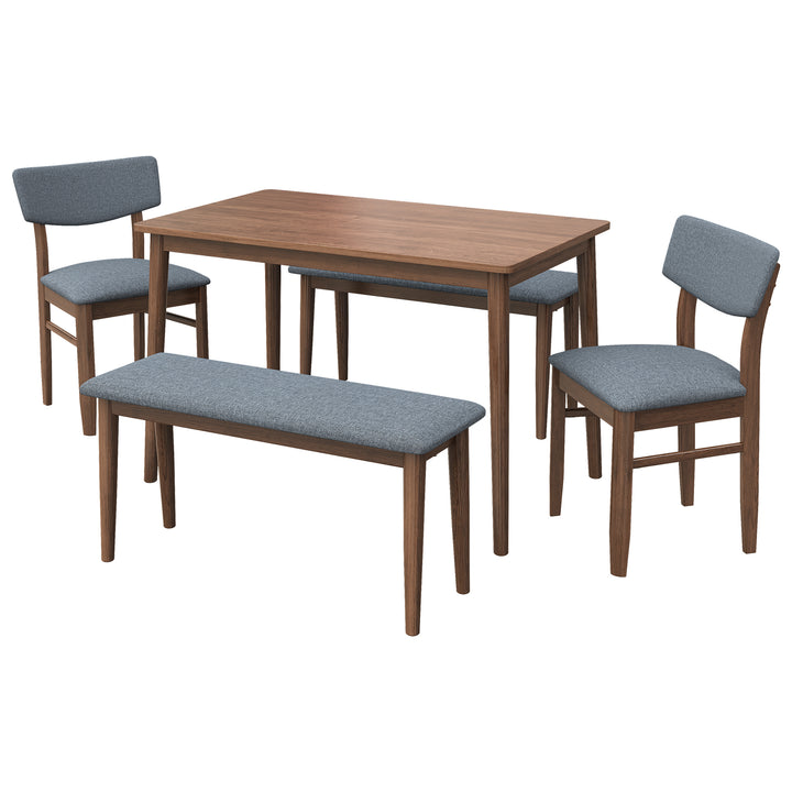 Dining Table Set with 2 Benches and 2 Chairs Fabric Cushion for 6