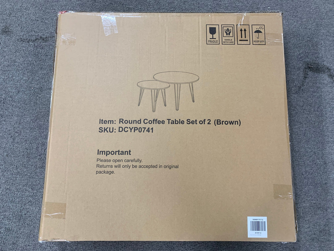27.56'' Round Nesting Coffee Table Set of 2, Brown