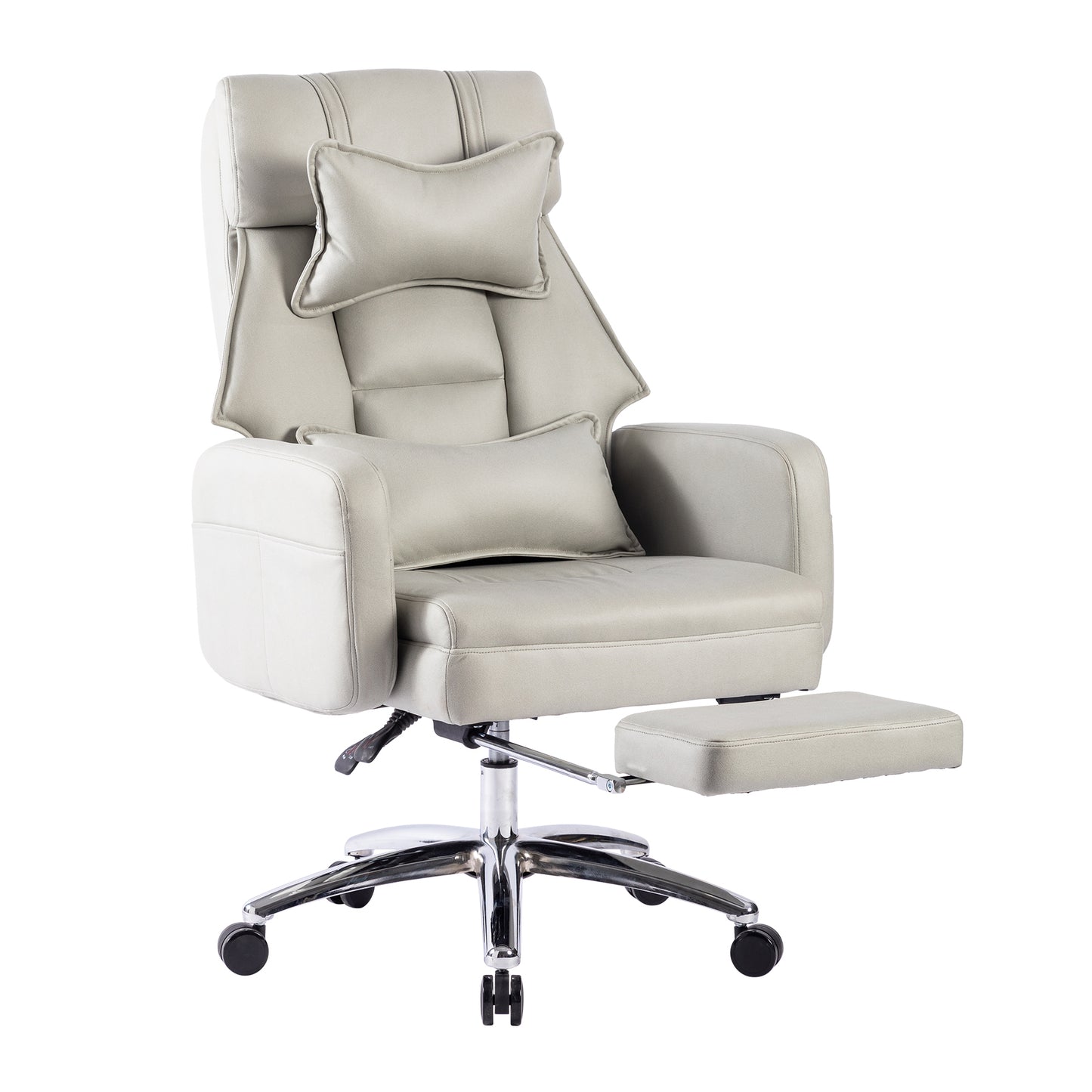 Ergonomic Office Chair, Technology Leather  High Back Office Chair with Lumbar Support Headrest, 155° Reclining Computer Chair (Color : Grey)