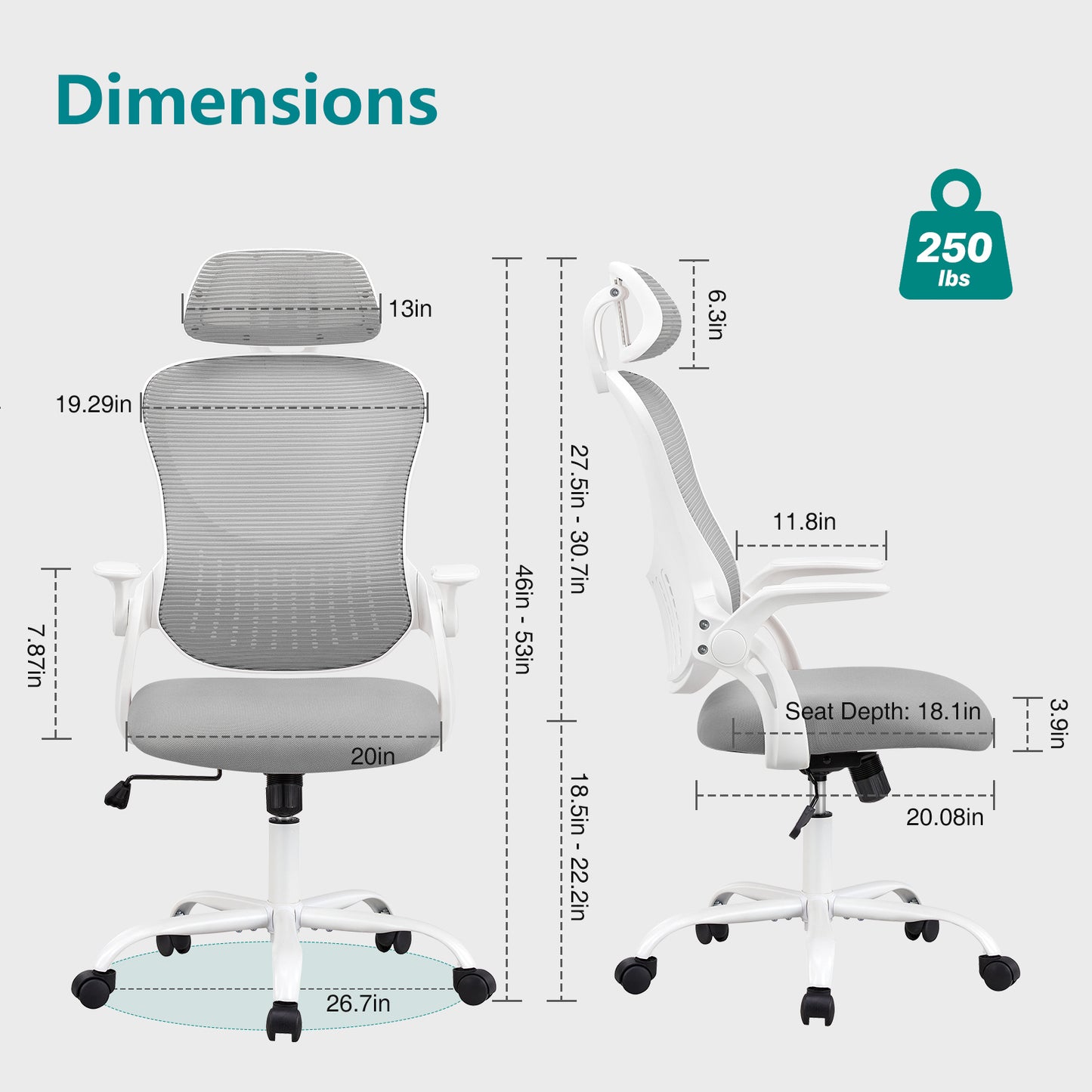 Office chair, comfortable swivel chair with high back, wheels, adjustable headrest