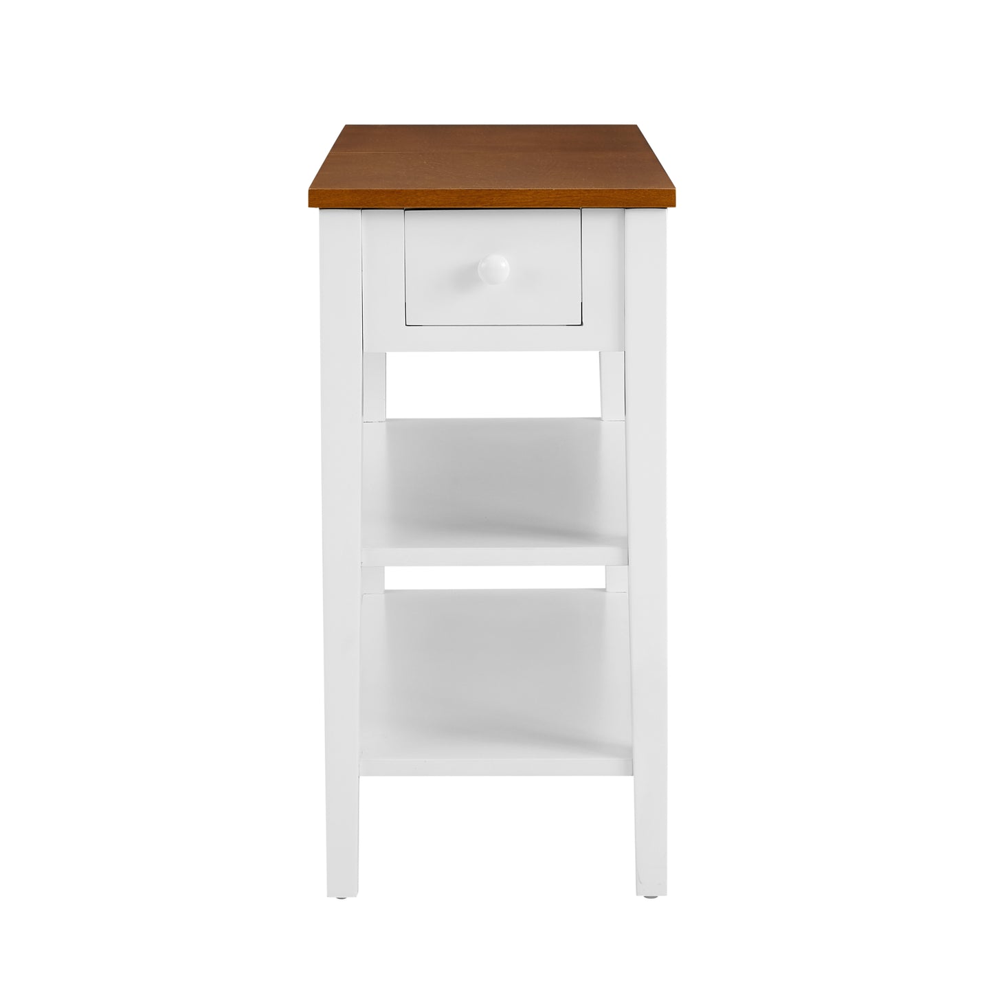 Narrow 2-tone End Table with USB Charging Ports for Small Space