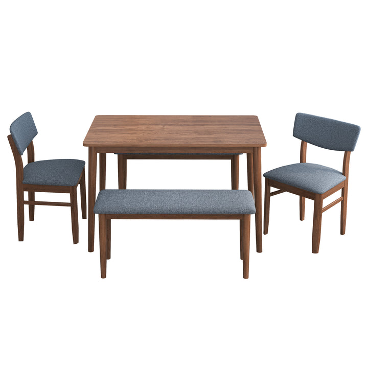 Dining Table Set with 2 Benches and 2 Chairs Fabric Cushion for 6