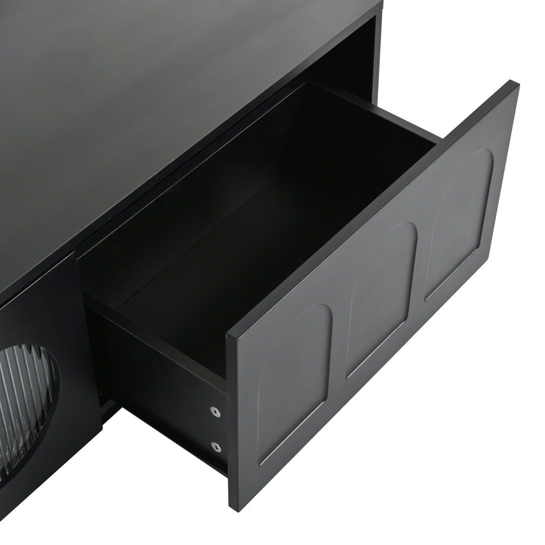 TV Stand with Fluted tempered Glass Doors for TVs Up to 95''