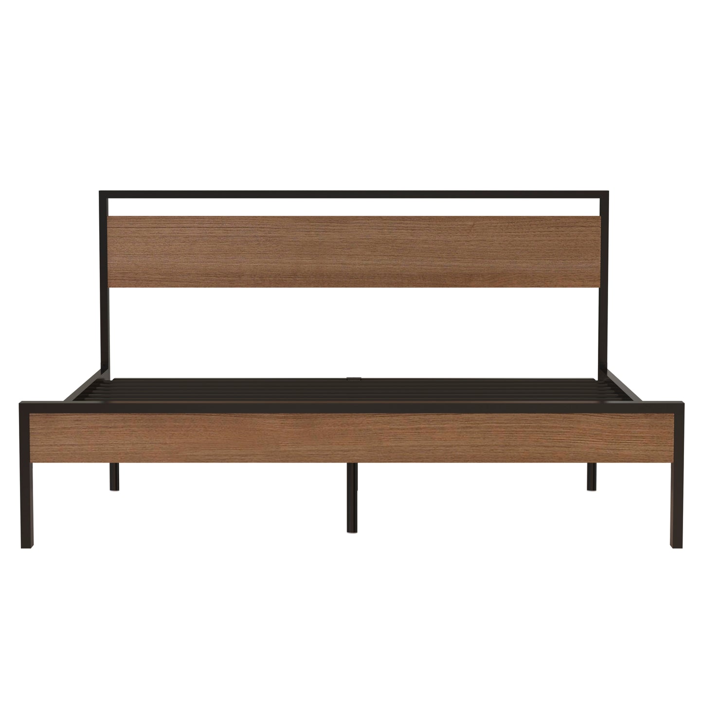 Metal Bed, Black with Cinnamon Wood Headboard&Footboard, King