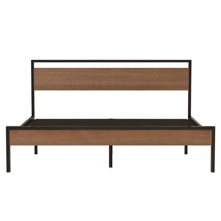 Metal Bed, Black with Cinnamon Wood Headboard&Footboard, King