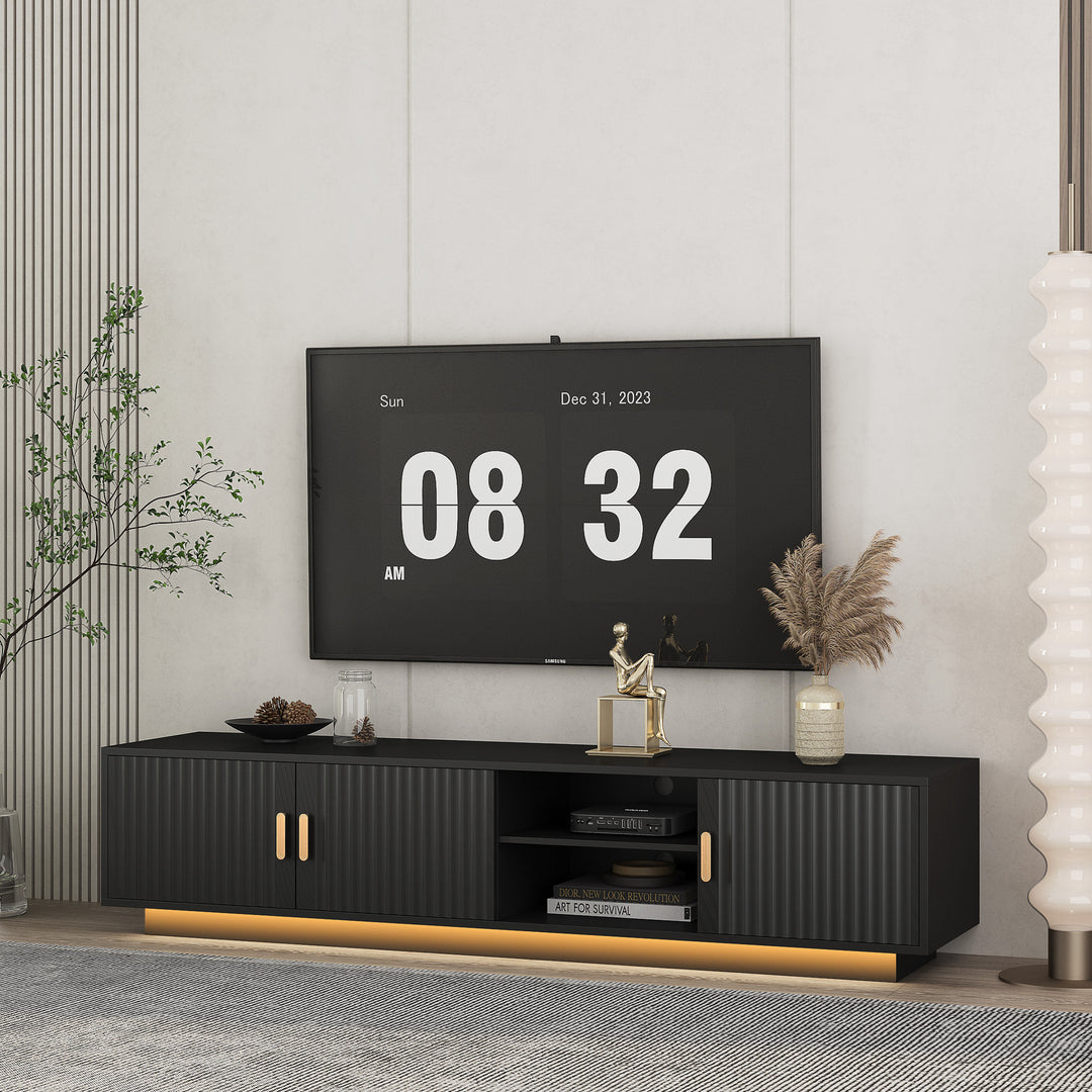 TV Stand with LED Lights for 80 Inch TV, Entertainment Center Wooden TV Stand