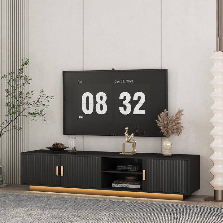TV Stand with LED Lights for 80 Inch TV, Entertainment Center Wooden TV Stand