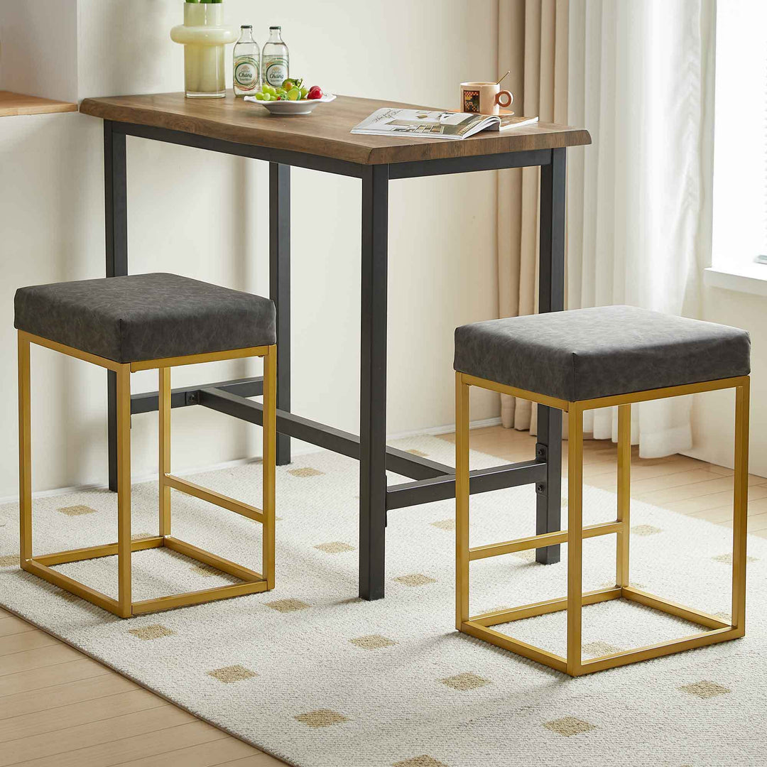 Upholstered Counter & Bar Stool with Footrest, PU leather (Set of 2)