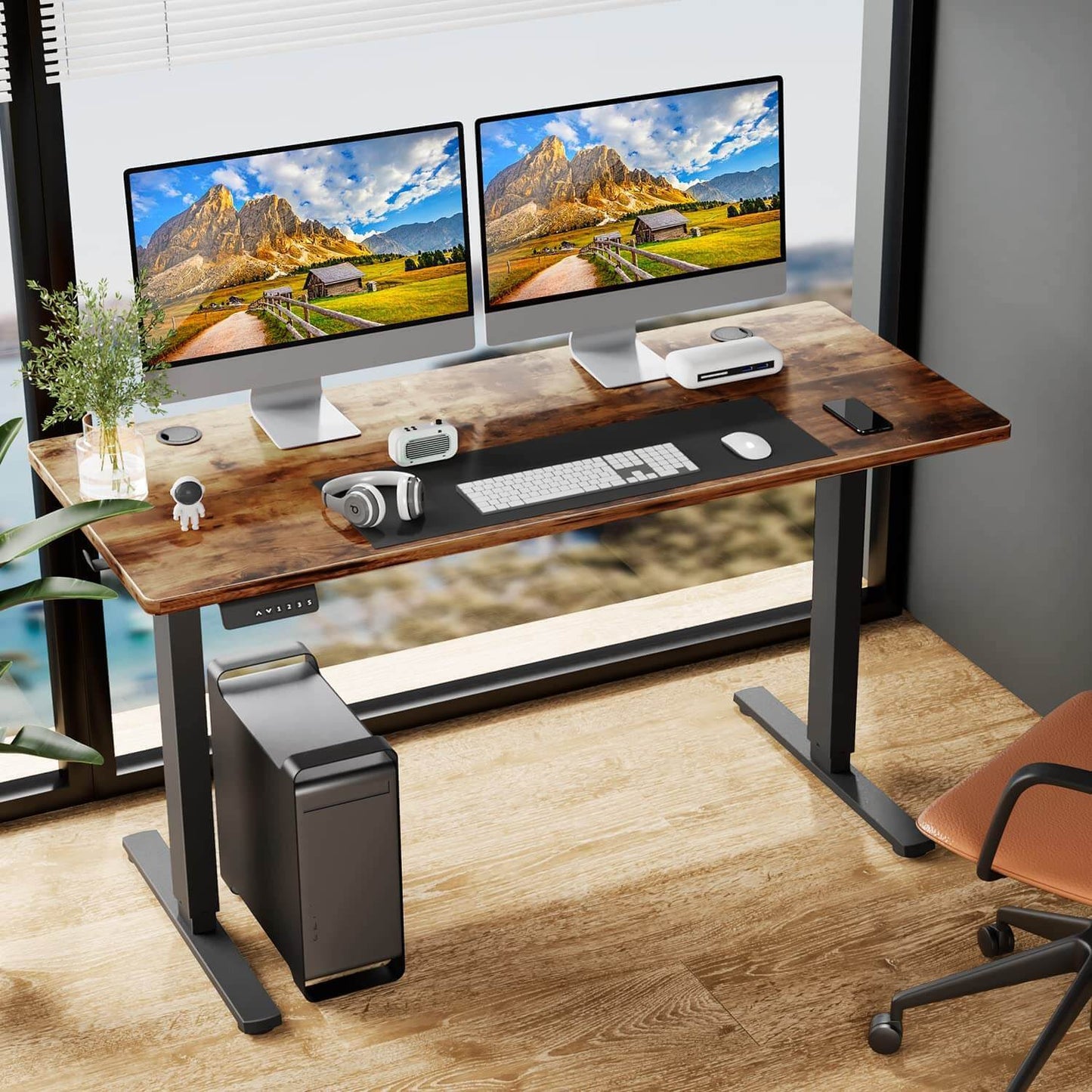 Electric Height Adjustable Standing Desk,Brown,55'' x 24"