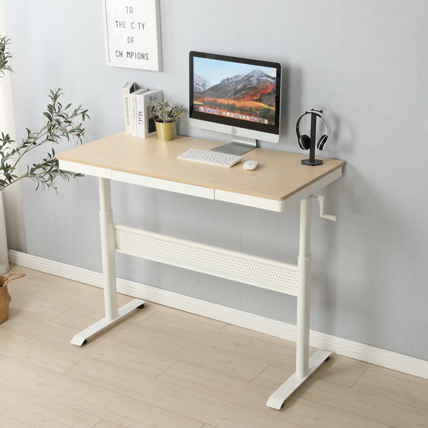 (Maple Tabletop) 48 x 24 InchesStanding Desk with Metal Drawer , Adjustable Height  Stand up Desk