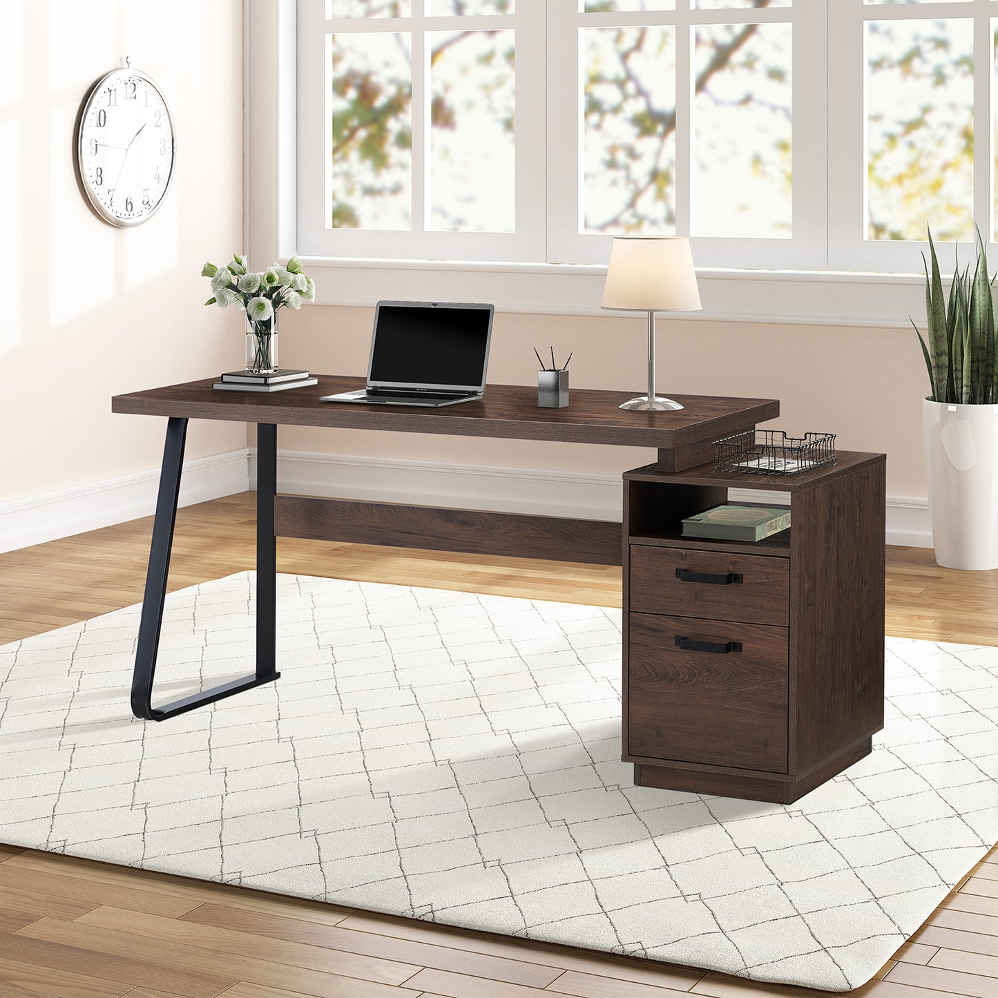 Home Office Computer Desk with Drawers/Hanging Letter-size Files, 65 inch