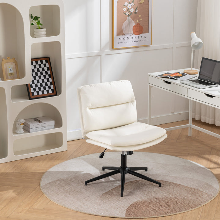 Adjustable Swivel Criss-Cross Chair, Wide Seat/ Office Chair /Vanity Chair, White