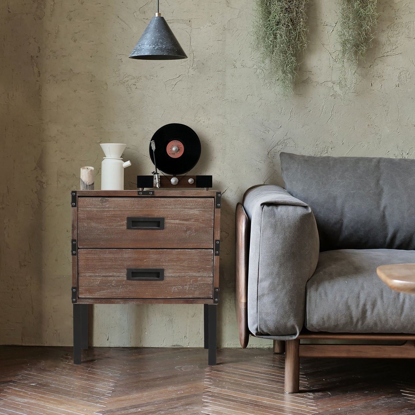 Antique Reclaimed Wood Gray Trunk Table And Side Table