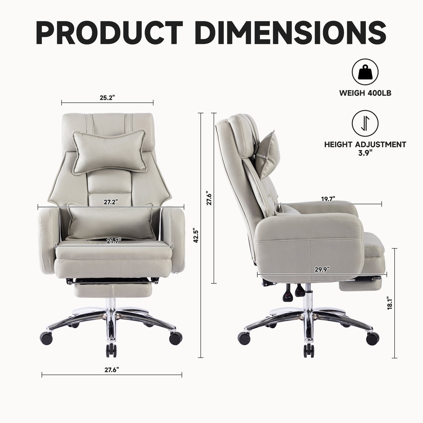 Ergonomic Office Chair, Technology Leather  High Back Office Chair with Lumbar Support Headrest, 155° Reclining Computer Chair (Color : Grey)