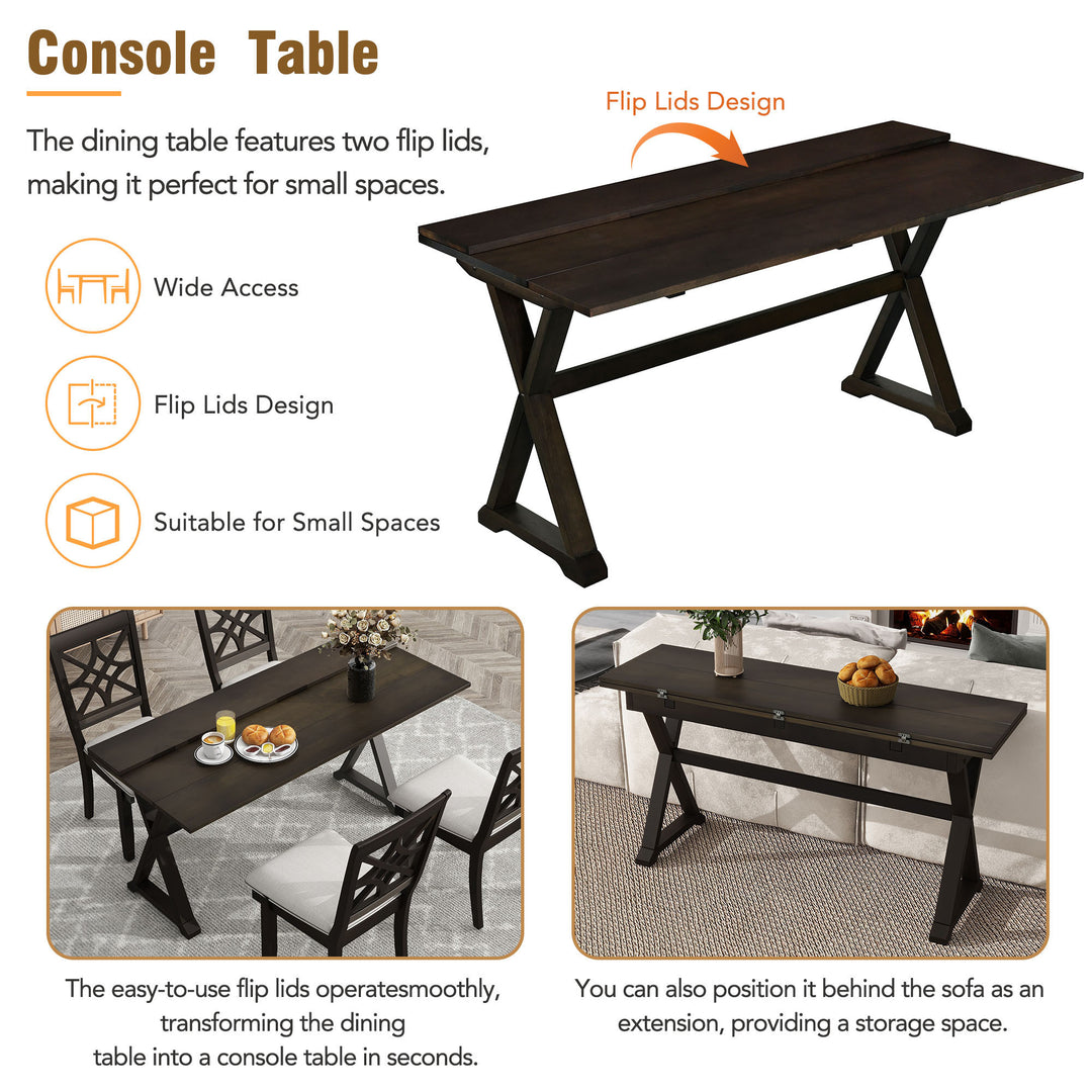 5-Piece 62*35.2inch Extendable Rubber Wood Dining Table Set with X-shape Legs