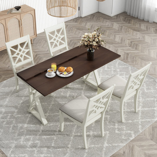 5-Piece 62*35.2inch Extendable Rubber Wood Dining Table Set with X-shape